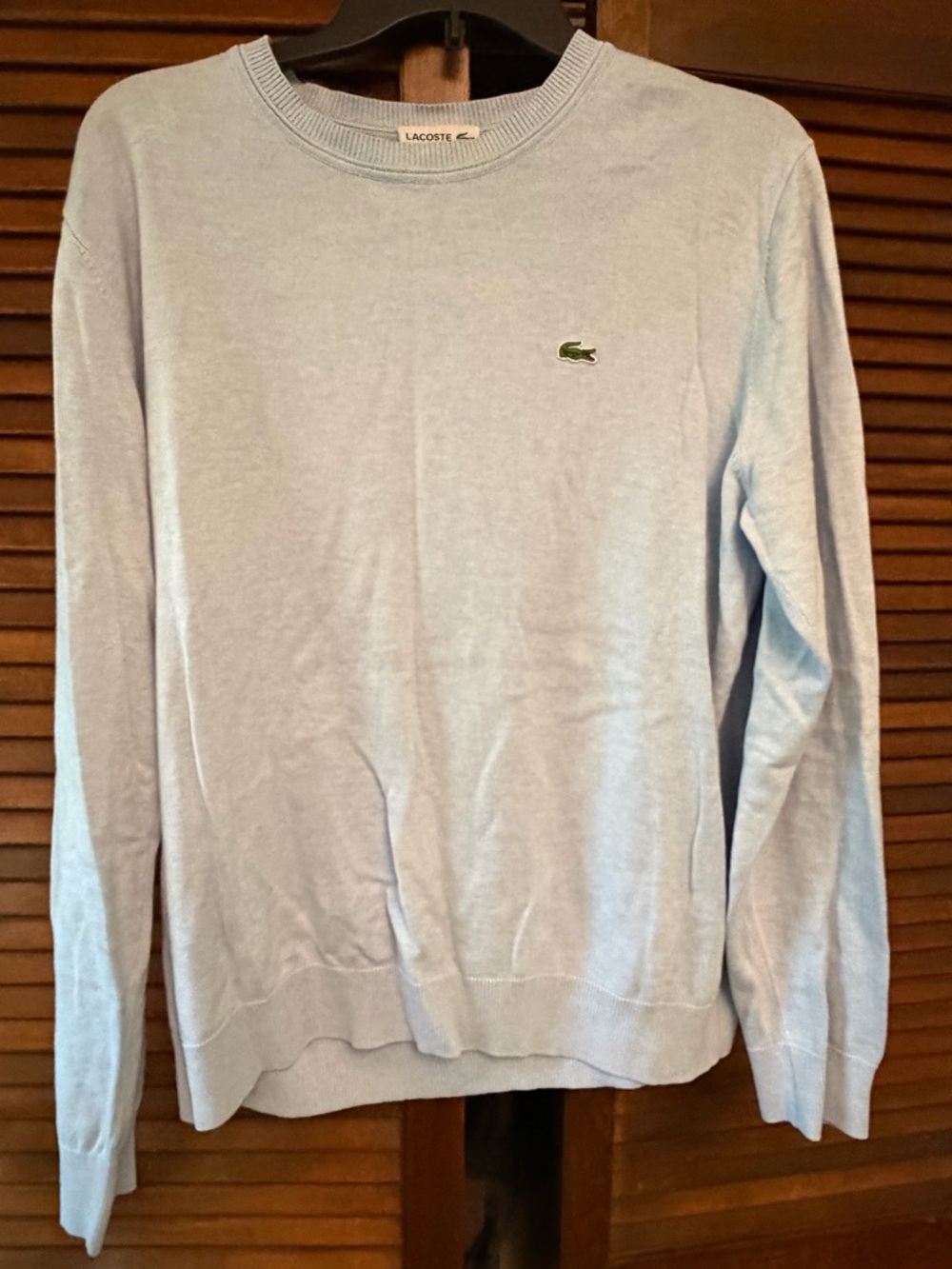 Lacoste Men's Pale Blue Cotton Crewneck Sweater with Green Croc